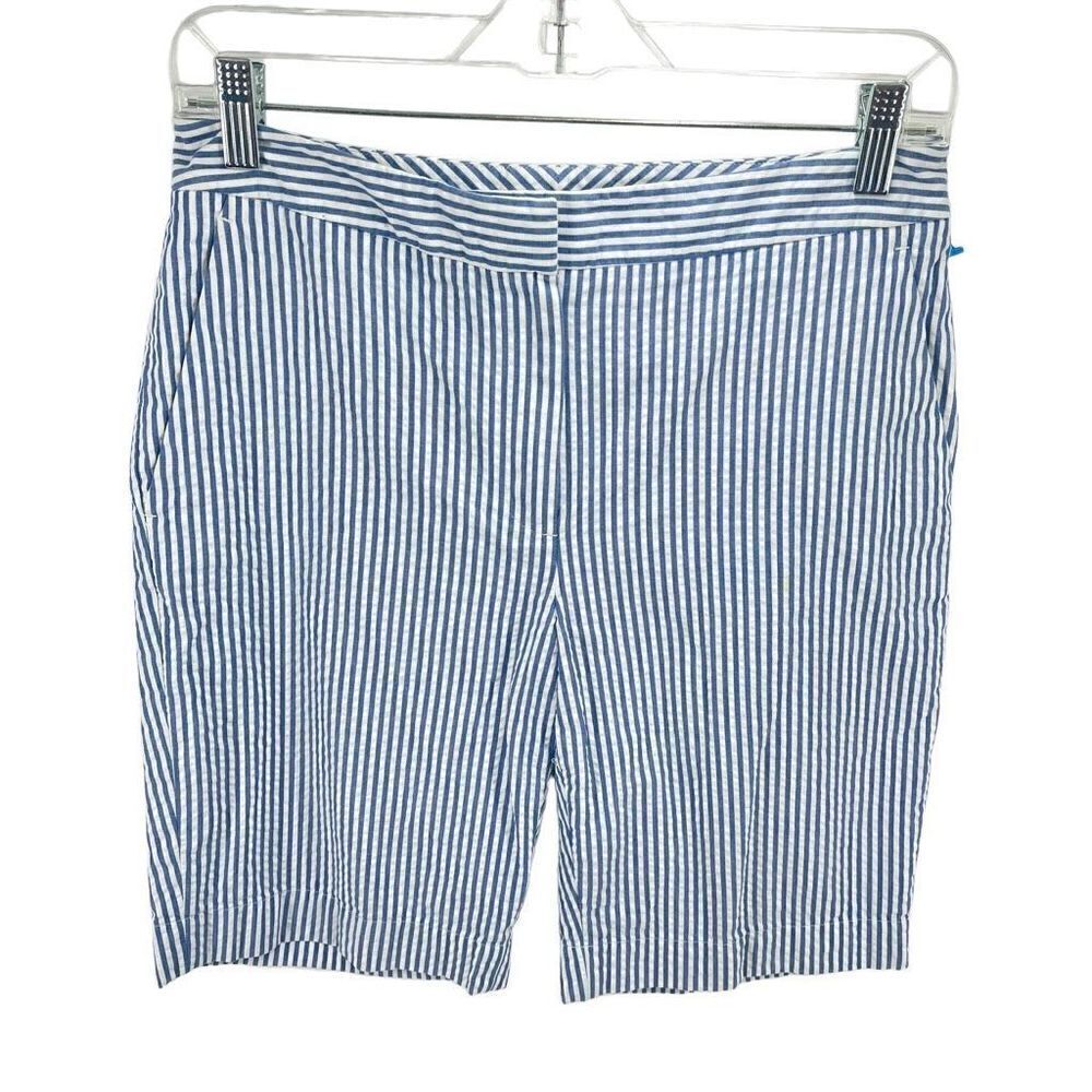 Brooks Brothers 346 Womens Bermuda Shorts Striped Pocket Blue White Size 6